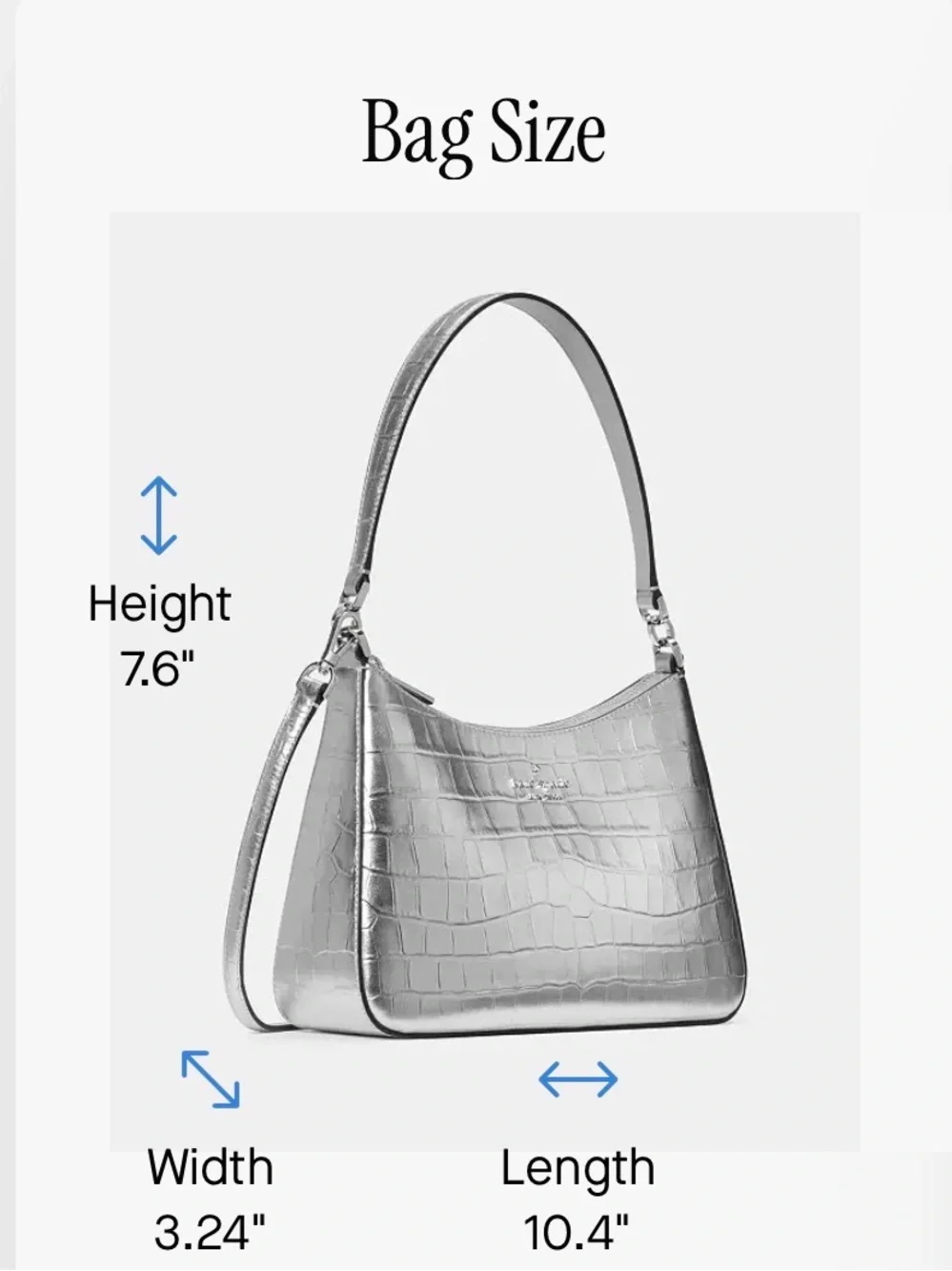 Kate Spade Silver Croc-Embossed Shoulder Bag / Crossbody Bag (Margot)
